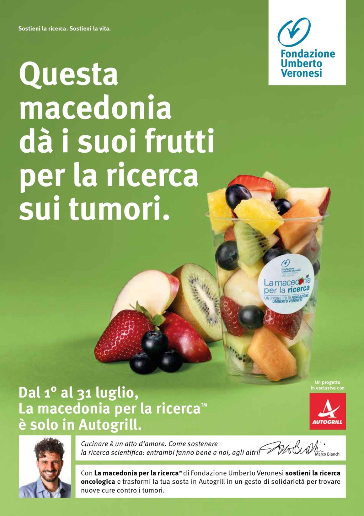 autogrill fondazione umberto veronesi macedonia per la ricerca sui tumori